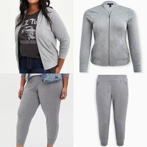 NWOT SET: Torrid Lightweight Ponte Heather Grey Bomber/Jogger NWOT 1X